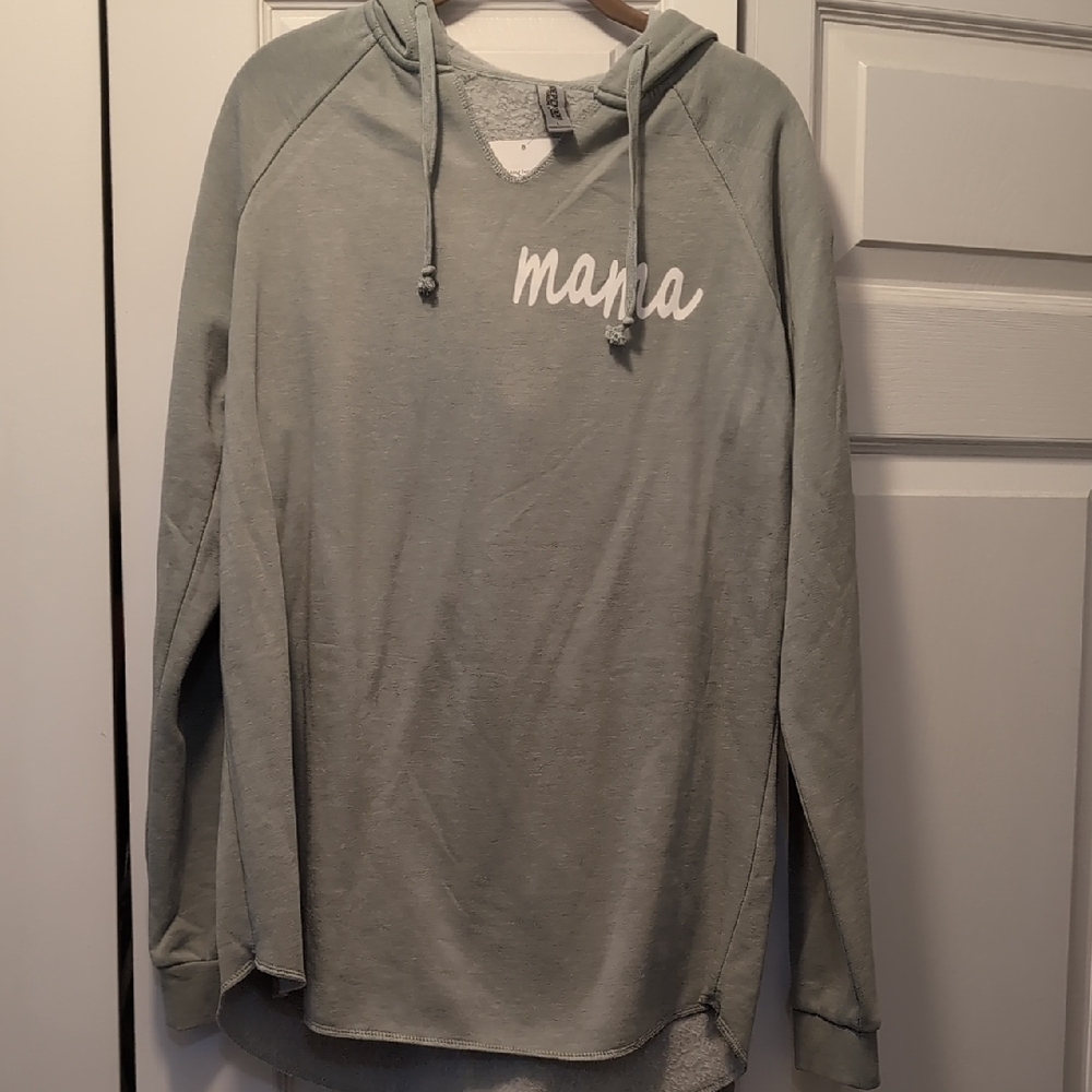 Sage Green Hoodie with 'Mama' Print